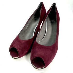 Stuart Weitzman Burgundy Suede Peep Toe Heels Pumps Shoes Women's Size 10